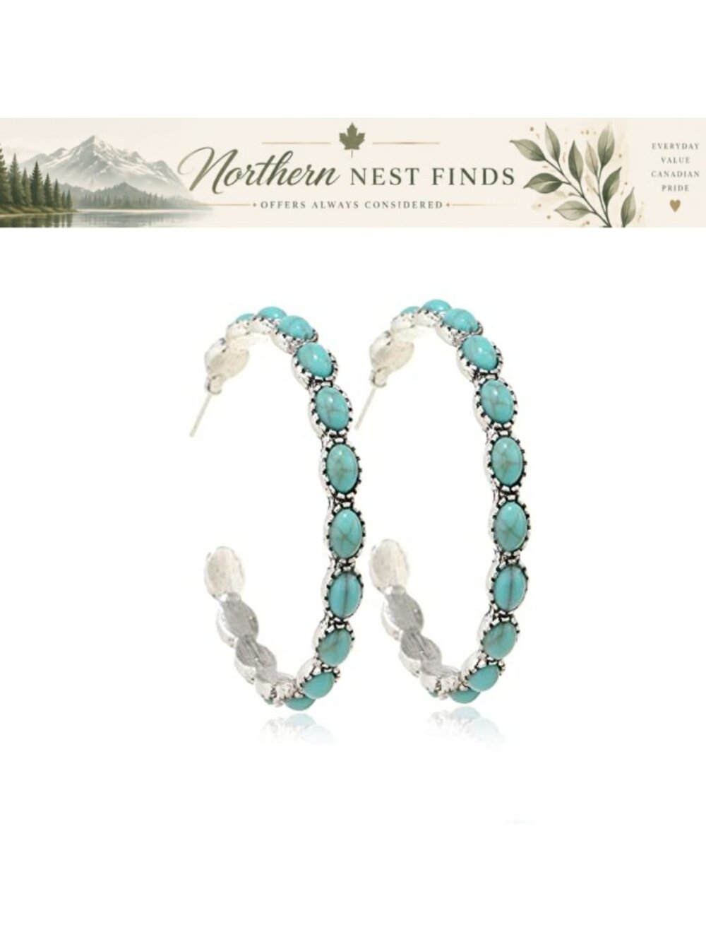 Boho Turquoise Oval Drop Dangle Earrings Beaded Western Flower Teardrop Zinc